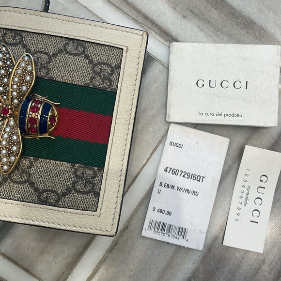 Gucci Queen Margaret leather wallet with pearl and rhinestone bug - Picture 9 of 10